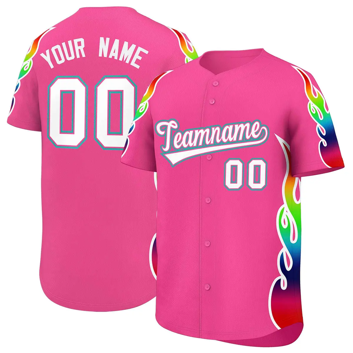 Pink Graffiti Multicolored Flames Print Baseball Jersey