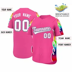 Pink Graffiti Multicolored Flames Print Baseball Jersey 2