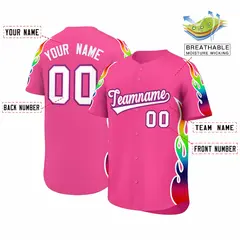 Pink Graffiti Multicolored Flames Print Baseball Jersey 2