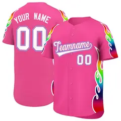 Pink Graffiti Multicolored Flames Print Baseball Jersey 1