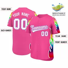 Pink Graffiti Multicolored Flames Print Baseball Jersey 2