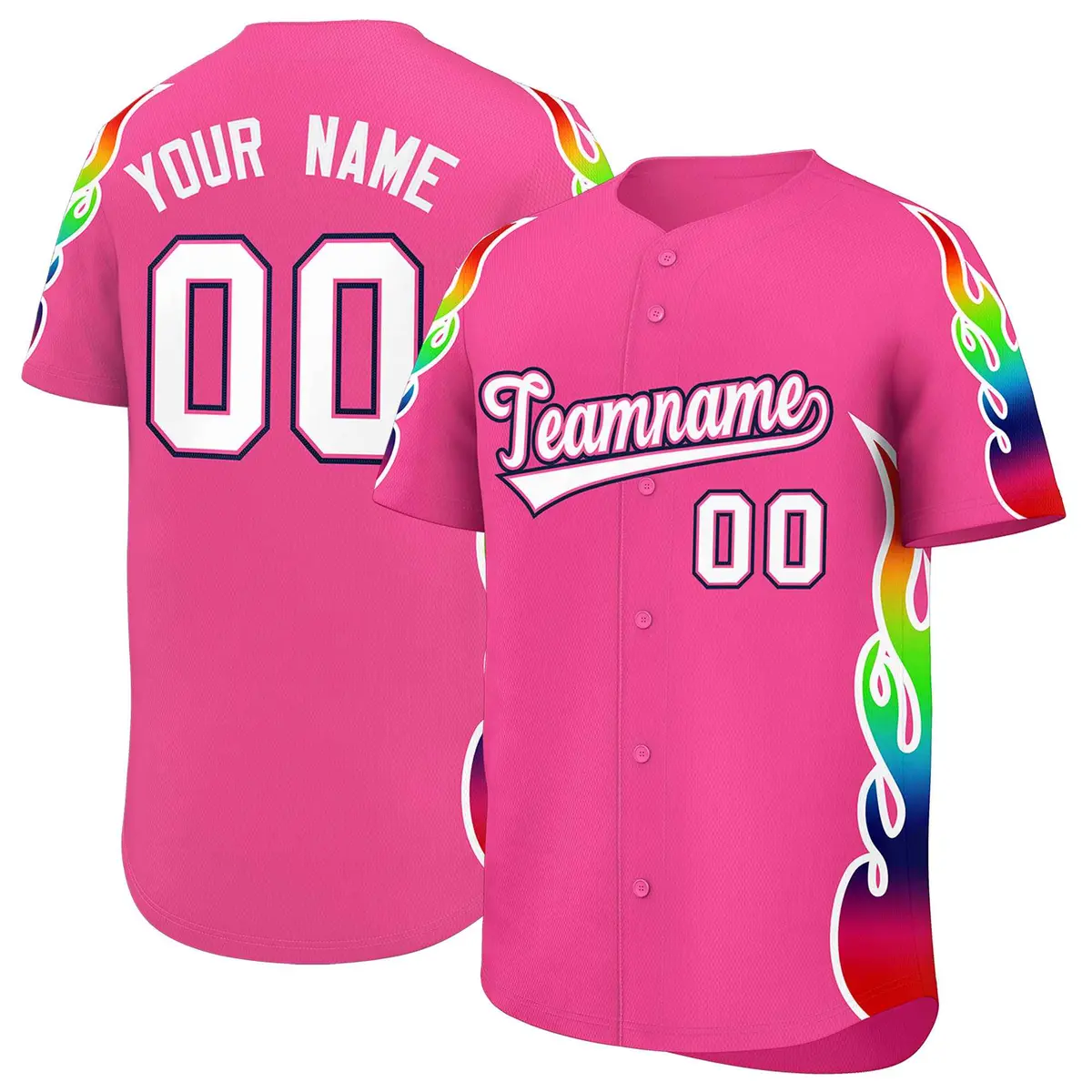 Pink Graffiti Multicolored Flames Print Baseball Jersey