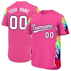 Pink Graffiti Multicolored Flames Print Baseball Jersey 1