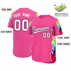 Pink Graffiti Multicolored Flames Print Baseball Jersey 2