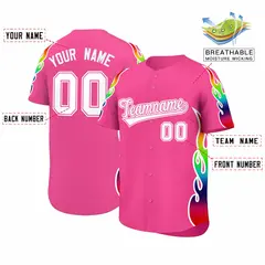 Pink Graffiti Multicolored Flames Print Baseball Jersey 2