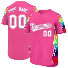 Pink Graffiti Multicolored Flames Print Baseball Jersey 1