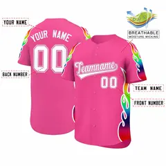Pink Graffiti Multicolored Flames Print Baseball Jersey 2