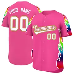 Pink Graffiti Multicolored Flames Print Baseball Jersey 1