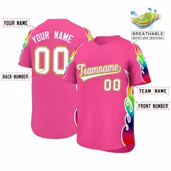 Pink Graffiti Multicolored Flames Print Baseball Jersey 2