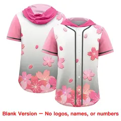 Pink Gray Cherry Blossoms Raglan Hooded Baseball Jersey 7