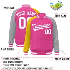 Pink Gray-Gold Varsity Raglan Letterman Bomber Jacket 2