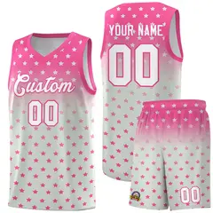 Pink Gray Gradient Star Pattern Basketball Jersey Sets 1