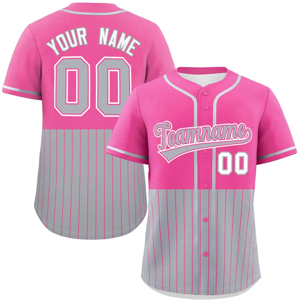 Pink Gray Half Stripe Authentic Baseball Jersey