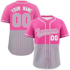 Pink Gray Half Stripe Authentic Baseball Jersey 1