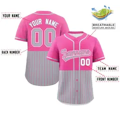 Pink Gray Half Stripe Authentic Baseball Jersey 2