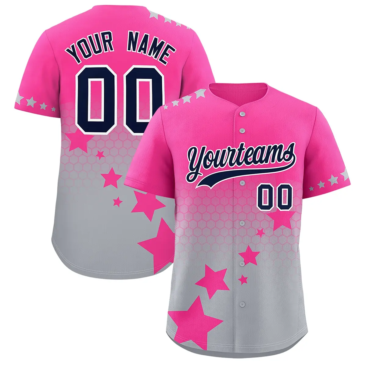 Pink Gray Navy Rising Stars Gradient Fashion Baseball Jersey
