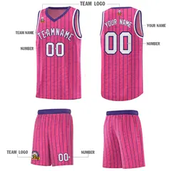 Pink Gray Pinstripe Retro Sets Uniform Basketball Jersey 5