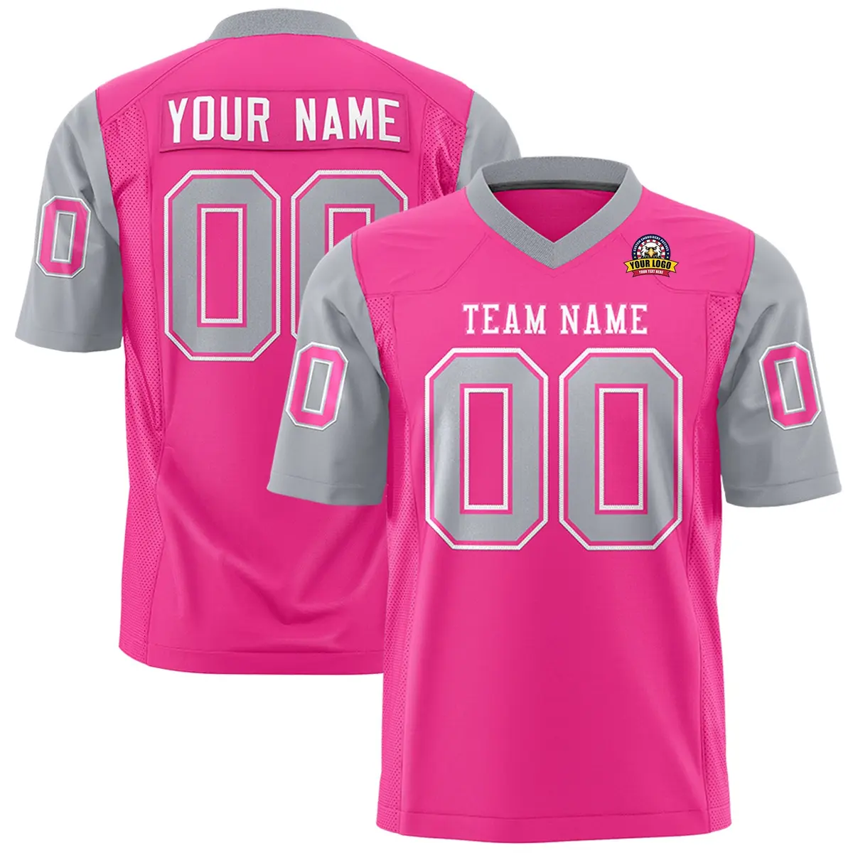 Pink Gray Raglan Sleeves Authentic Football Jersey
