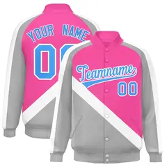 Pink Gray Raglan Varsity Letterman Baseball Jacket 1