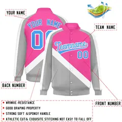 Pink Gray Raglan Varsity Letterman Baseball Jacket 2