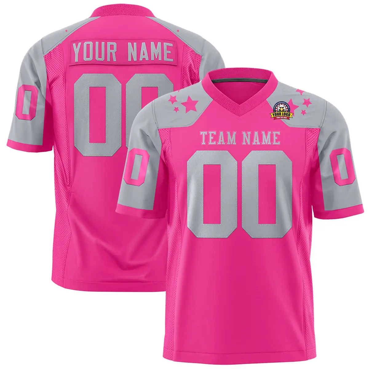 Pink Gray Shoulder Star Pattern Flag Football Jersey