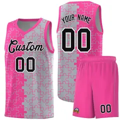 Pink Gray Splid Puzzle Pattern Basketball Kits