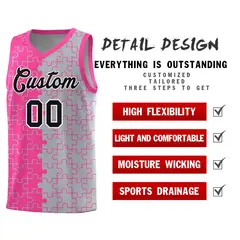 Pink Gray Splid Puzzle Pattern Basketball Kits 2