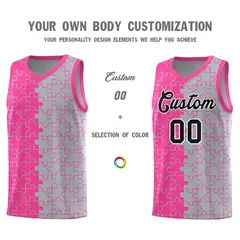 Pink Gray Splid Puzzle Pattern Basketball Kits 3
