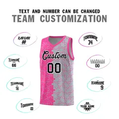Pink Gray Splid Puzzle Pattern Basketball Kits 4