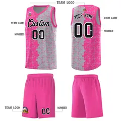 Pink Gray Splid Puzzle Pattern Basketball Kits 5