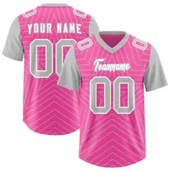 Pink Gray Star Pattern Raglan Sleeves Football Jersey 1