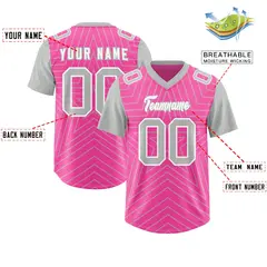 Pink Gray Star Pattern Raglan Sleeves Football Jersey 2
