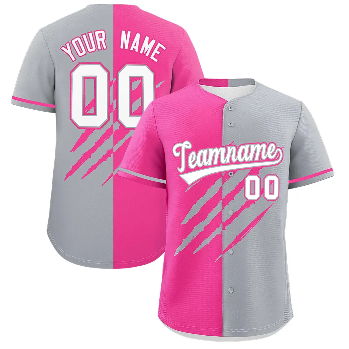 Pink Gray Tiger Claw Scratch Split Baseball Jersey
