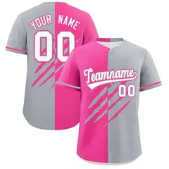 Pink Gray Tiger Claw Scratch Split Baseball Jersey 1