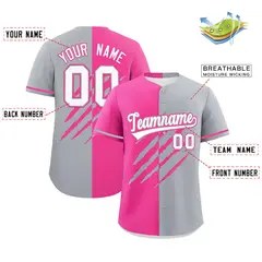 Pink Gray Tiger Claw Scratch Split Baseball Jersey 2