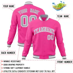 Pink Gray-White Classic Varsity Full-Snap Letterman Jacket 4