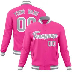 Pink Gray-White Classic Varsity Full-Snap Letterman Jacket 1