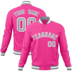 Pink Gray-White Classic Varsity Full-Snap Letterman Jacket 1