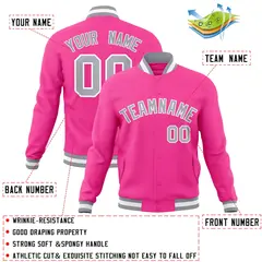 Pink Gray-White Classic Varsity Full-Snap Letterman Jacket 4