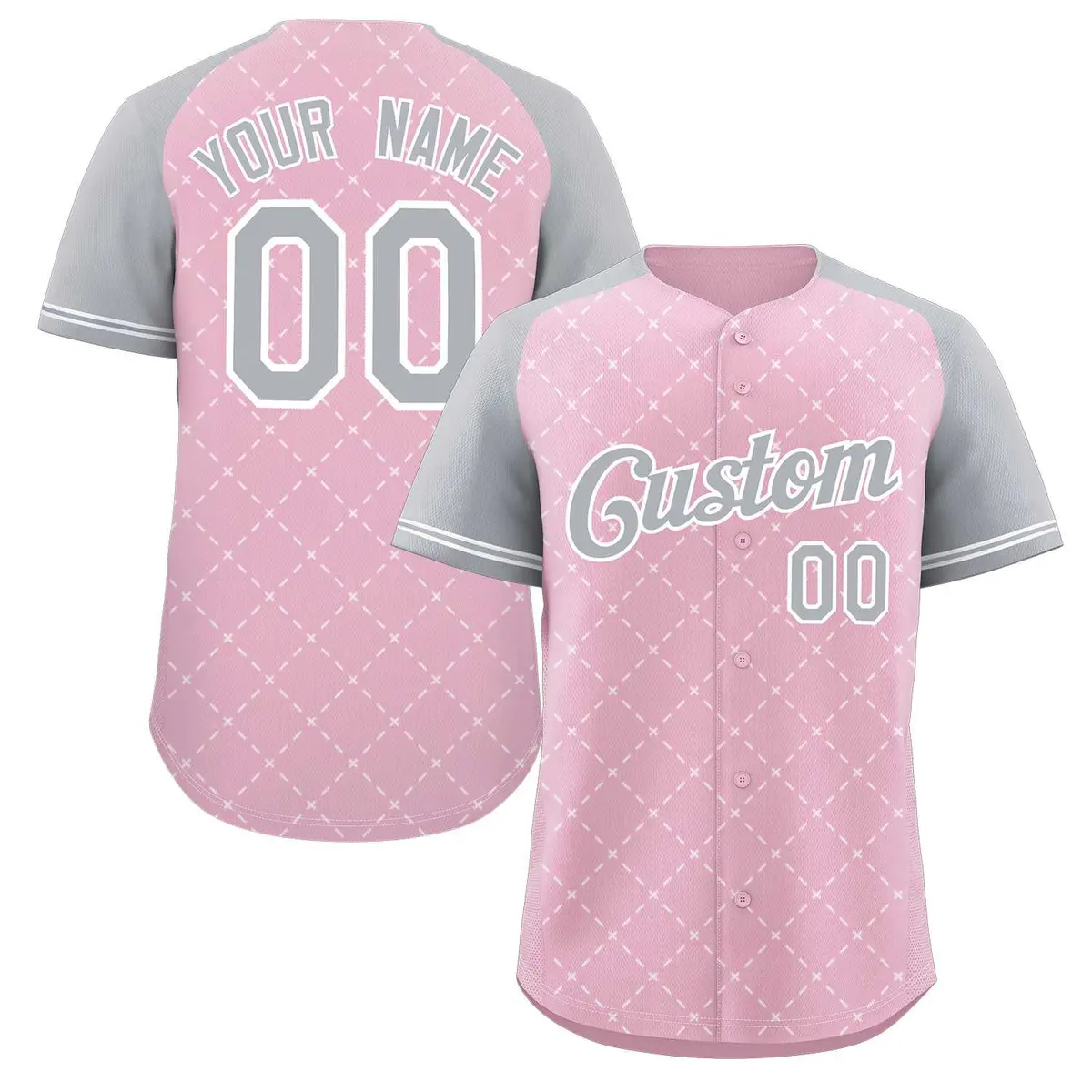 Pink Gray-White Rhombus Authentic Baseball Jersey