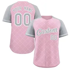 Pink Gray-White Rhombus Authentic Baseball Jersey