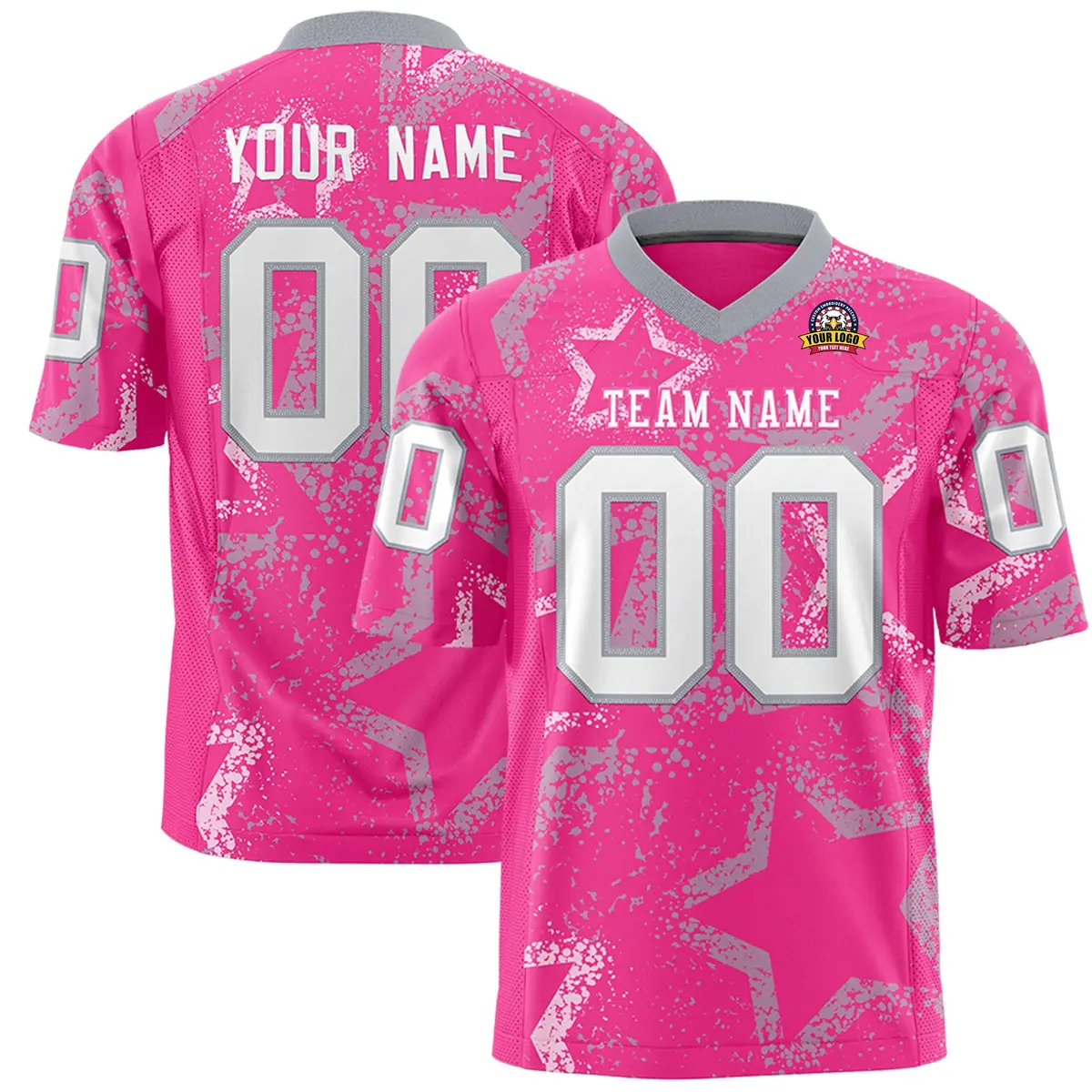 Pink Gray-White Star Graffiti Authentic Football Jersey