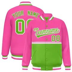 Pink Green Color Block Varsity Full-Snap Letterman Jacket 1