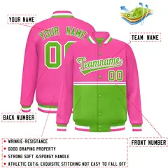 Pink Green Color Block Varsity Full-Snap Letterman Jacket 2