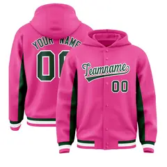 Pink Green Color Block Varsity Letterman Jacket Hoodie 1