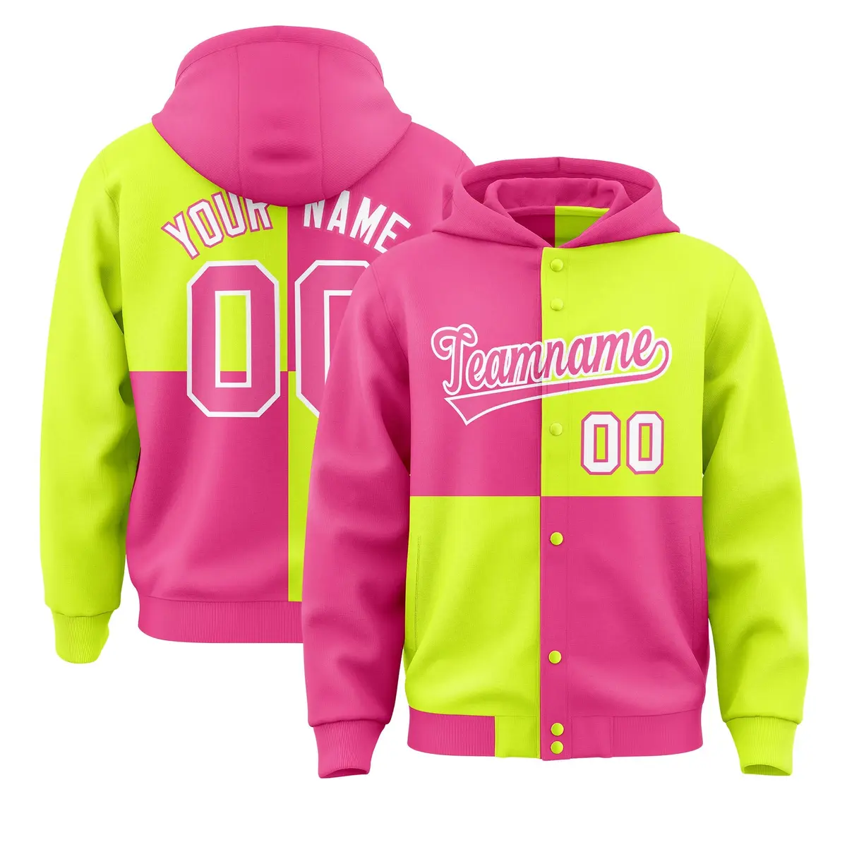 Pink Green Color Block Varsity Letterman Jacket Hoodie