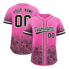 Pink Green Floral Gradient Full Button Baseball Jersey 1