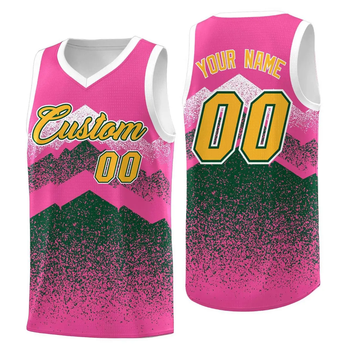 Pink Green Mountain Fade Gradient Fashion Basketball Jersey