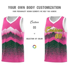 Pink Green Mountain Fade Gradient Fashion Basketball Jersey 3