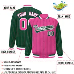 Pink Green Pinstripe Raglan Varsity Letterman Baseball Jacket 2